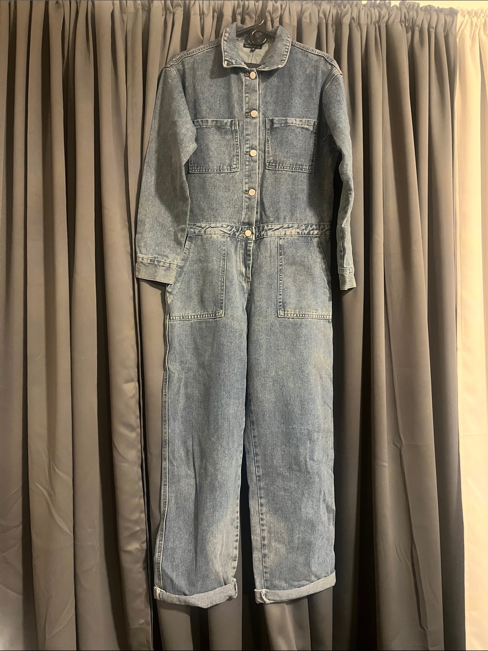 Fashion Nova Light Wash Denim Jumpsuit